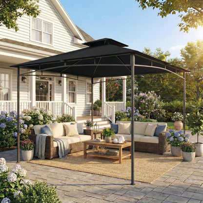 Outsunny 3 x 3 m Gazebo, Outdoor Gazebo Canopy with 2-Tier Roof, Black