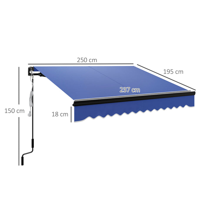 2.5 x 2m Electric Awning with LED Light and Remote Controller Blue