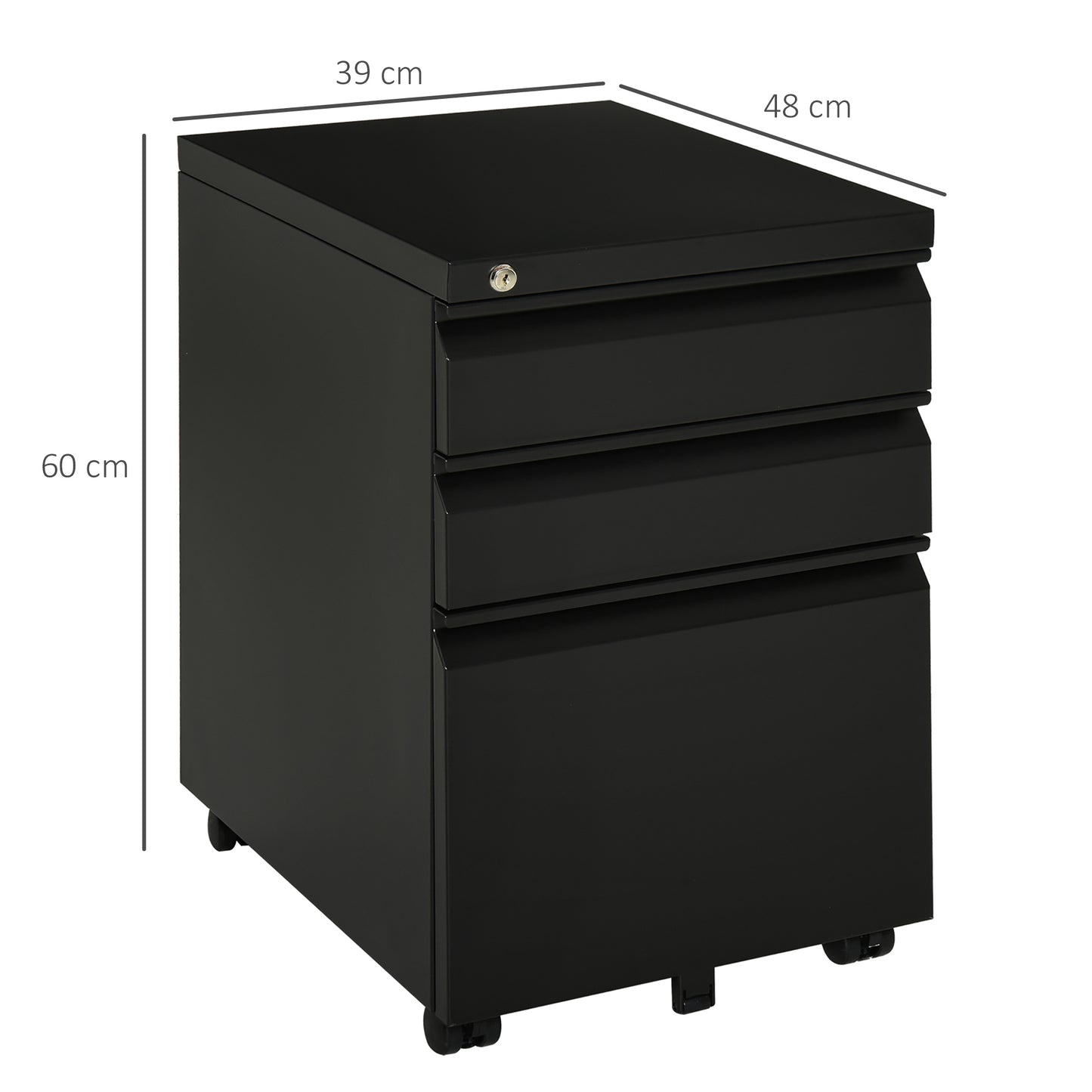 3 Drawer Vertical File Cabinet Lockable Metal Filling Cabinet Black