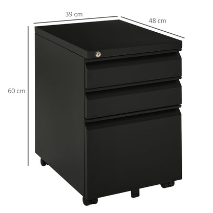 3 Drawer Vertical File Cabinet Lockable Metal Filling Cabinet Black