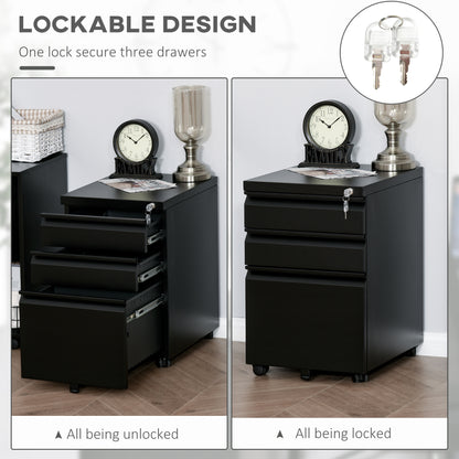 3 Drawer Vertical File Cabinet Lockable Metal Filling Cabinet Black