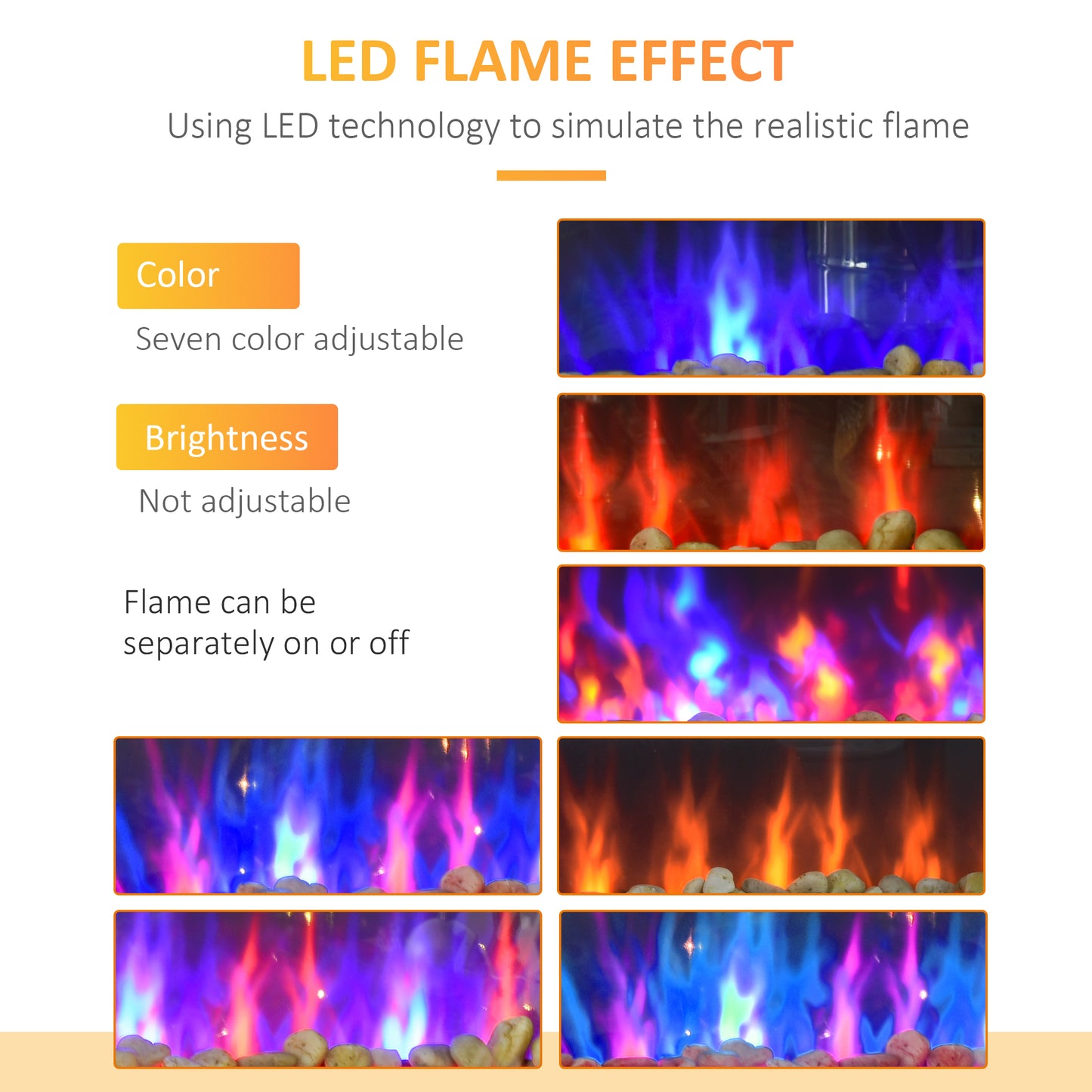 1000W/2000W LED Electric Fireplace Automatic Function Remote Timer Safe