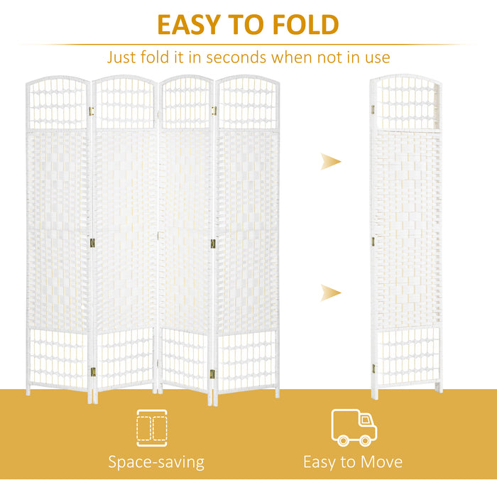 4 Panel Folding Room Divider, 170cm Freestanding Privacy Screen, White