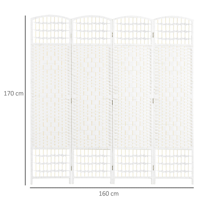 4 Panel Folding Room Divider, 170cm Freestanding Privacy Screen, White