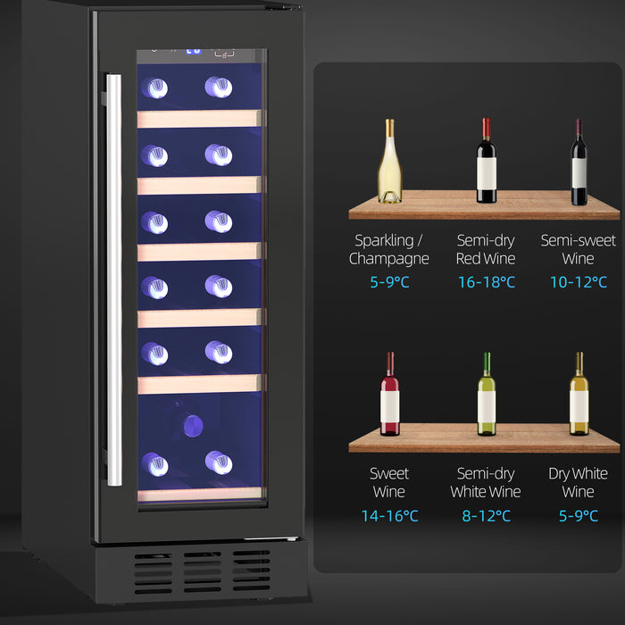 Freestanding / Built-in Wine Cooler Fridge, 19 Bottle, Black