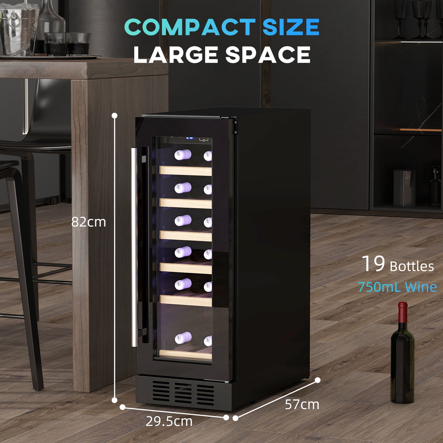 Freestanding / Built-in Wine Cooler Fridge, 19 Bottle, Black