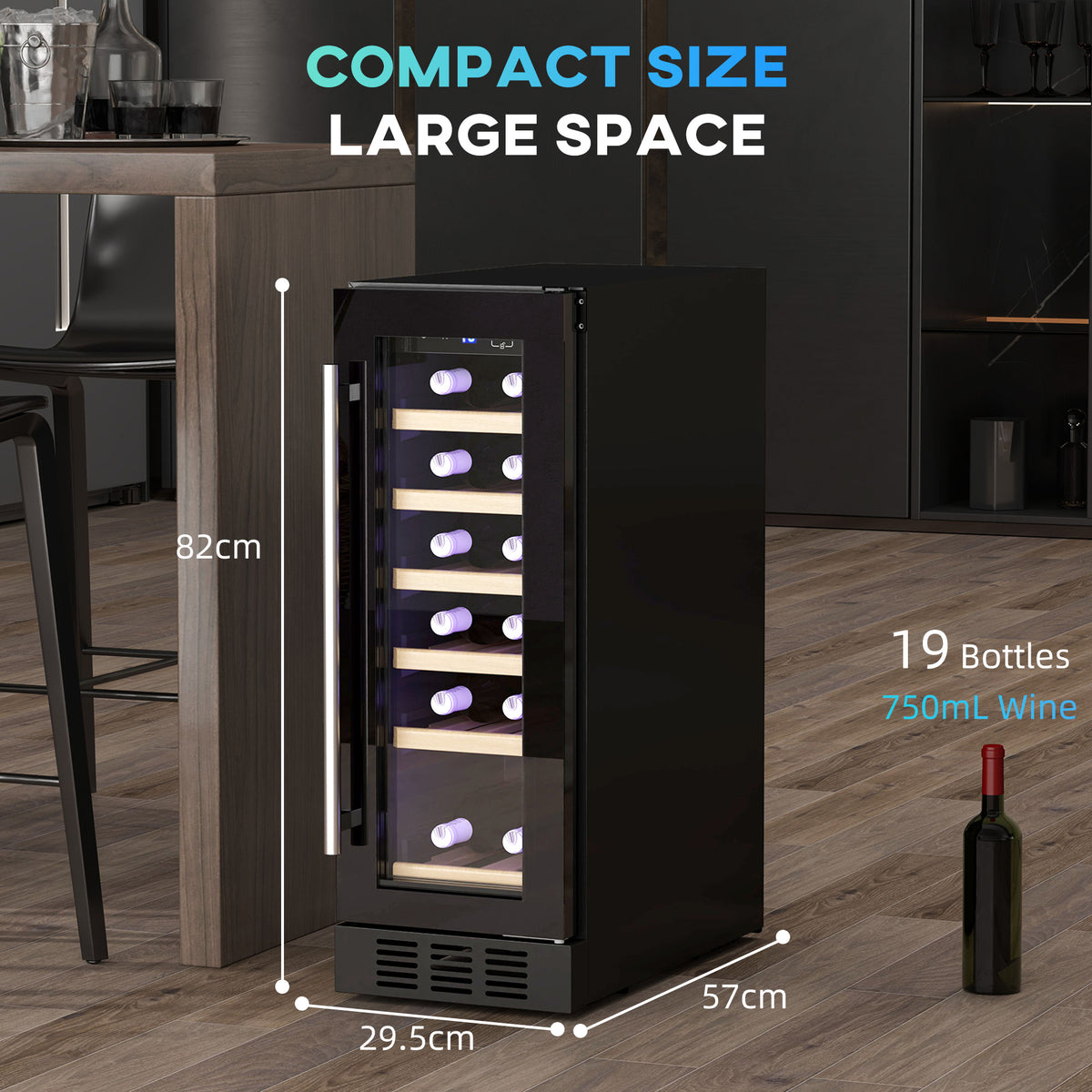 Freestanding / Built-in Wine Cooler Fridge, 19 Bottle, Black