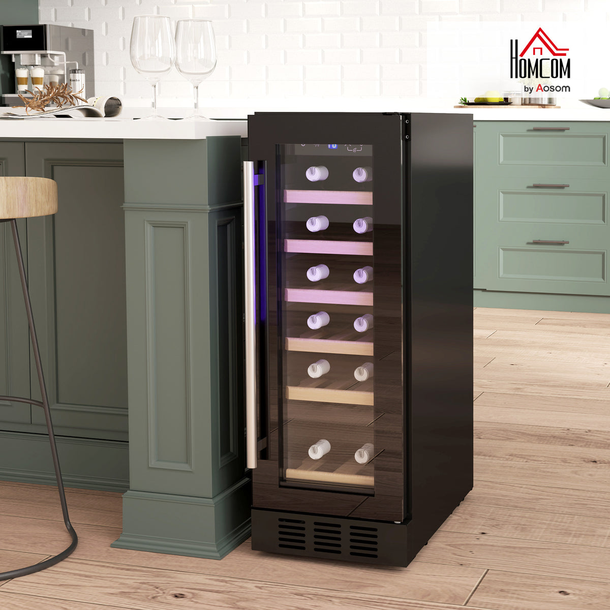 Freestanding / Built-in Wine Cooler Fridge, 19 Bottle, Black