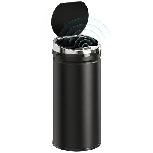 42L Sensor Bin with Quiet Soft-Close Lid, Automatic Touchless Motion Sensor Rubbish Bin with Fingerprint Resistant Stainless Steel for Hygienic Kitchen, Home Office Use, Black