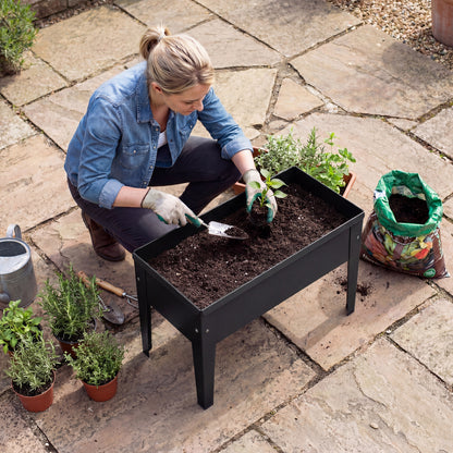 Raised Planter, Metal Raised Garden Bed on Legs with Drainage Hole and Foot Covers, Outdoor Elevated Garden Planter for Vegetables, Herbs, Flowers, Black