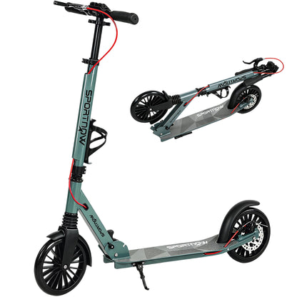 Foldable Kick Scooter with Height Adjustable Handlebar, One-click Folding Adult Scooters with 200 mm Big Wheels, Shock Absorption, ABEC-7 Bearings, Dual Brake System, Aluminium Frame, Silver Tone