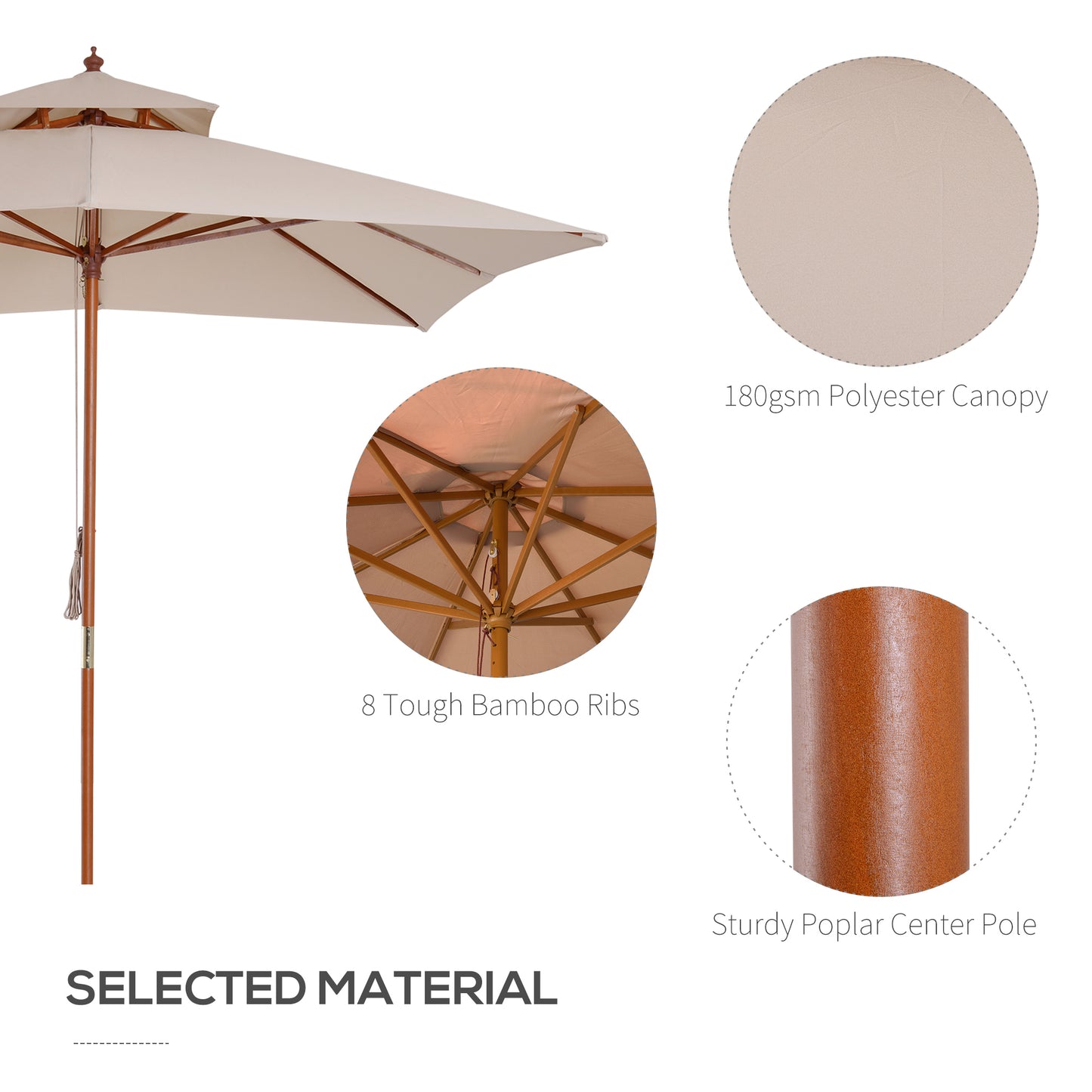 Warehouse Clearance: Beige Parasol Patio 3x3M Double Tier Garden Sun Umbrella Sunshade Outdoor Wood Wooden Canopy Tier (Jersey Only)