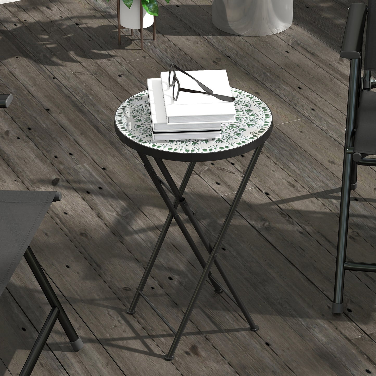 Mosaic Garden Table, 35.5cm Folding Coffee Table, Green