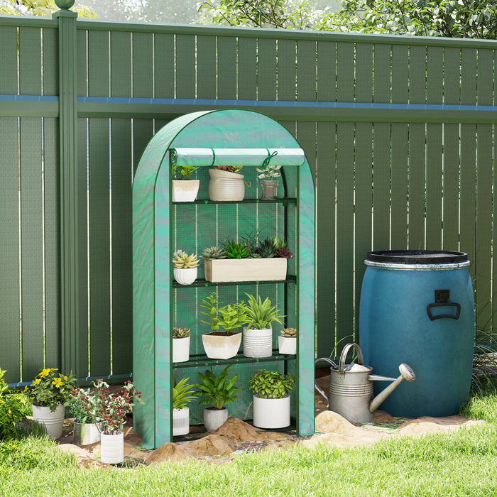 4 Tier Mini Greenhouse with Reinforced PE Cover, Green