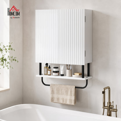 Modern Bathroom Wall Cabinet with 2 Wavy Doors White