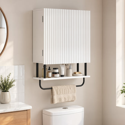 Modern Bathroom Wall Cabinet with 2 Wavy Doors White