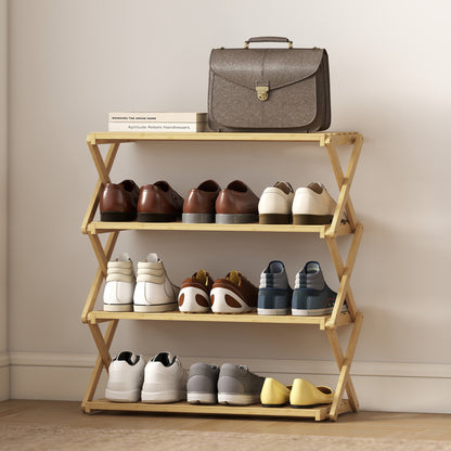 4-Tier Bamboo Shoe Rack, Folding Shoe Shelf, Holds up to 12 Pairs