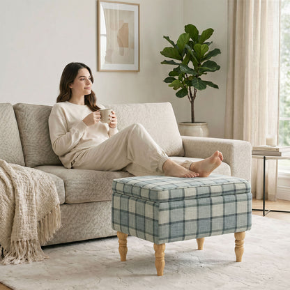 Rectangular Storage Stool, Linen-Look Fabric Upholstered Footstool with Removable Top, Padded Seat and Hidden Space for Living Room, Bedroom, Grey