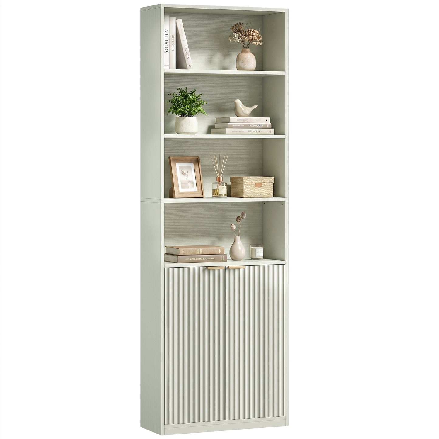 6-Tier Tall Bookcase with Adjustable Shelf Cabinet, Light Green