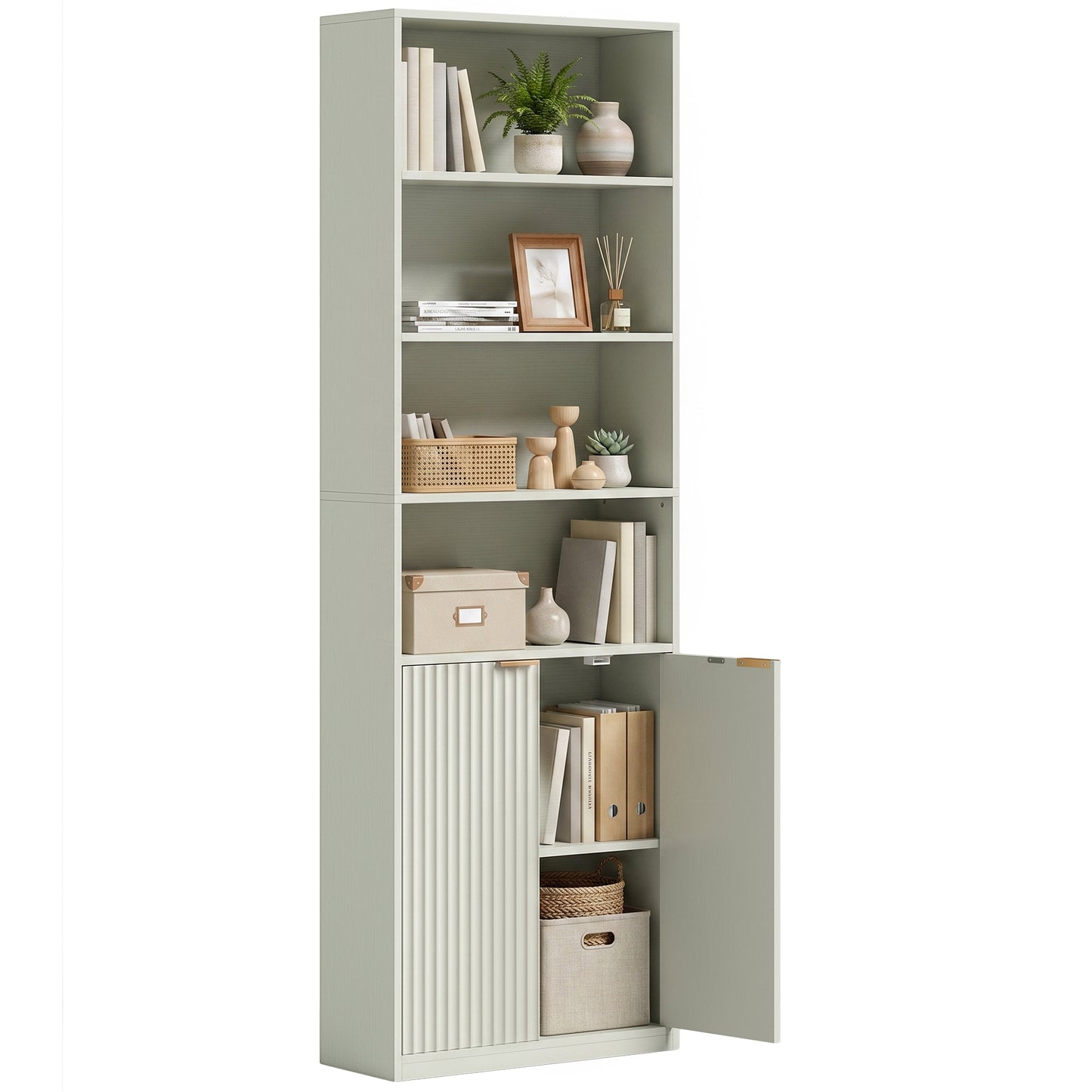 6-Tier Tall Bookcase with Adjustable Shelf Cabinet, Light Green