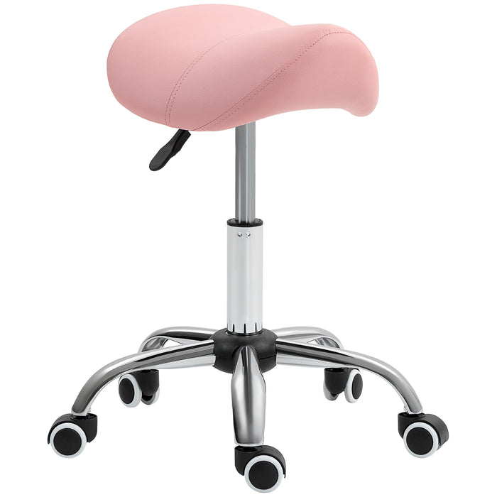 PU Leather Saddle Stool w/ Moulded Padded Seat Adjustable Height Pink