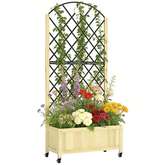 Garden Bed w/Metal Trellis, Wooden Elevated Planter Box, Natural