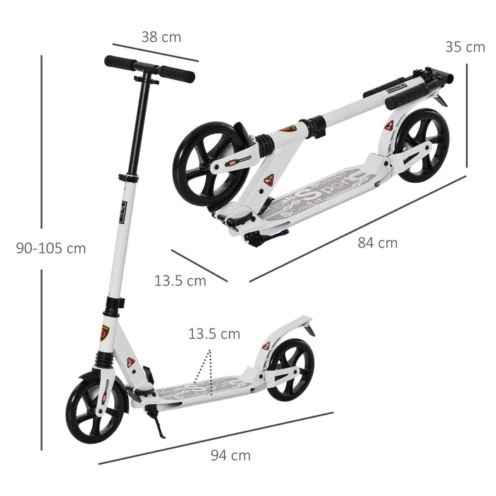 Folding Kick Scooter 2 Big Wheels Teens Adult 14+ Adjustable Ride On White