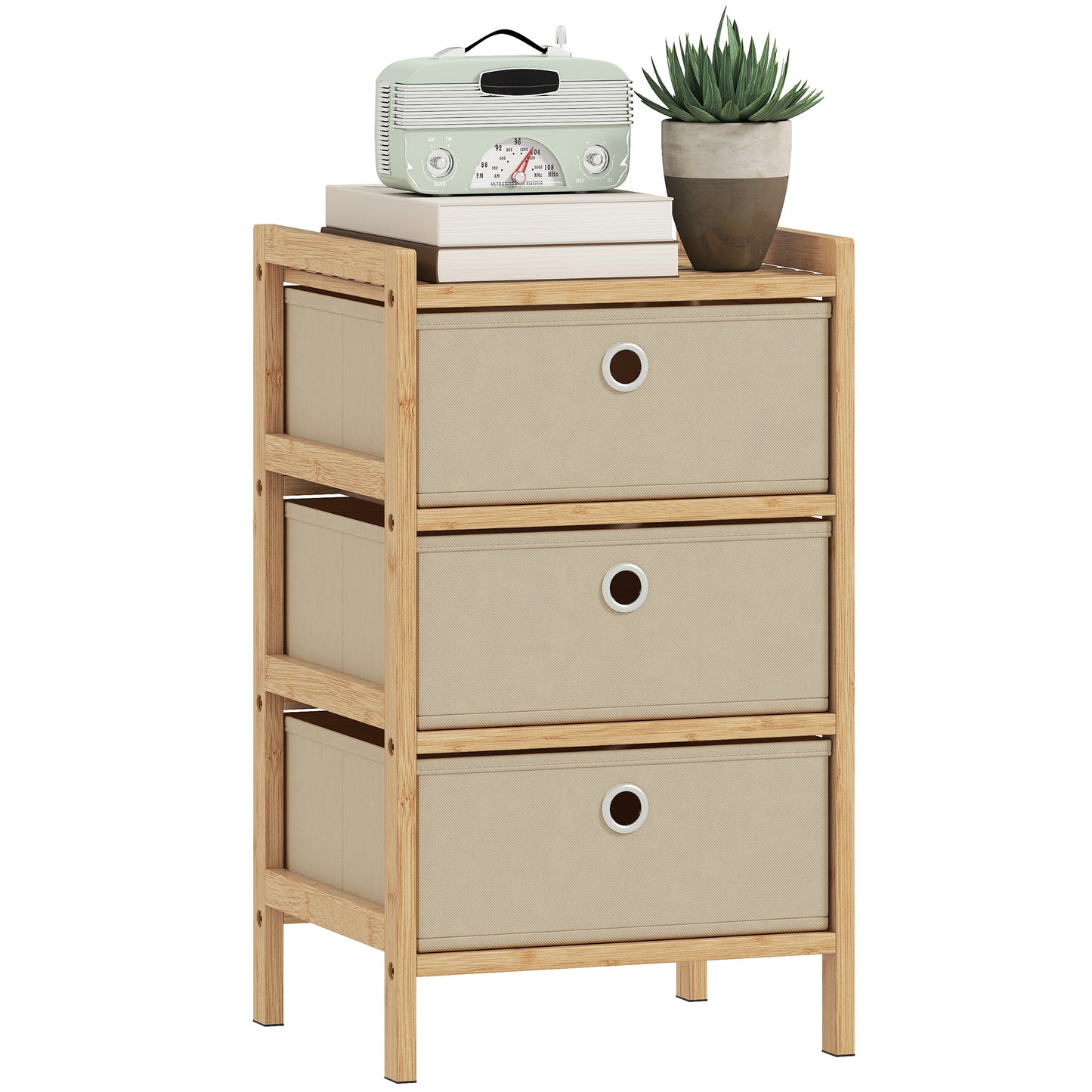Chest of Drawers, 3 Drawers Dresser with Bamboo Frame, Cream White