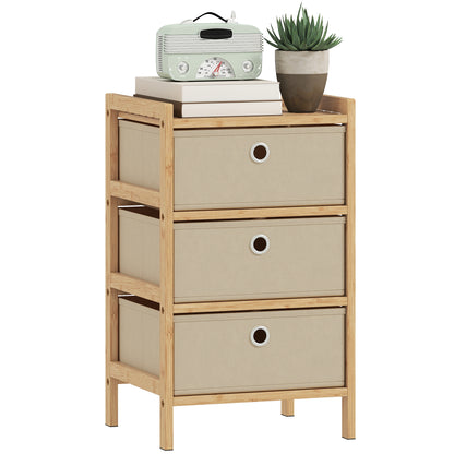 Chest of Drawers, 3 Drawers Dresser with Bamboo Frame, Cream White