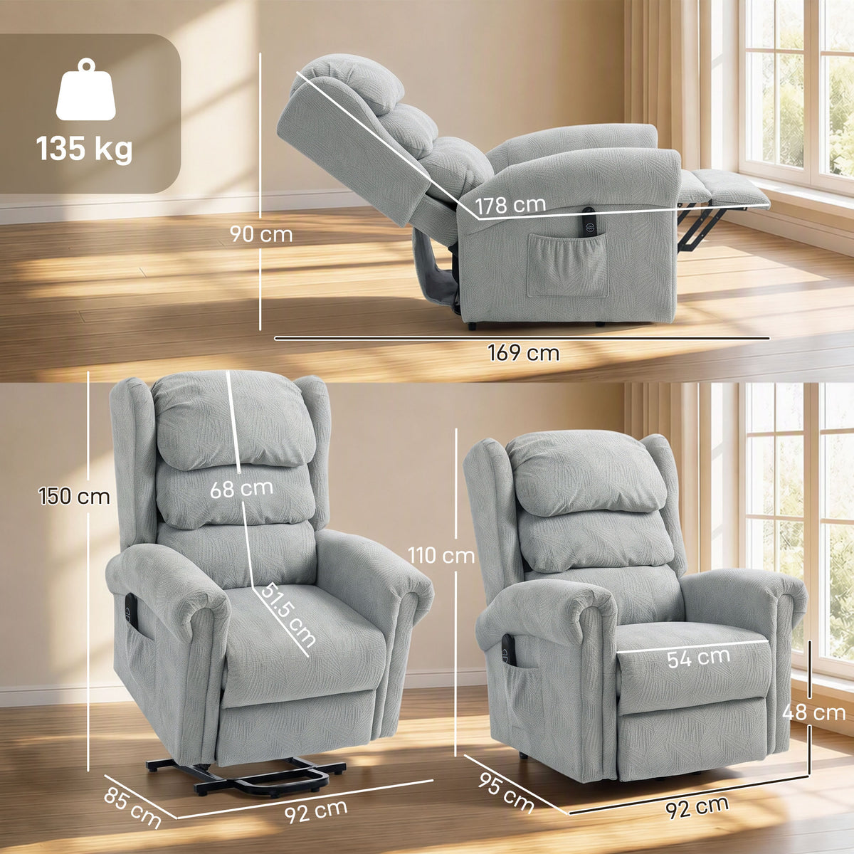 Power Lift Recliner Chair for Elderly with Remote Control, Grey
