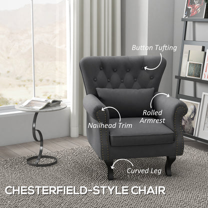 Wingback Armchair, Chesterfield-style Accent Chair, Dark Grey