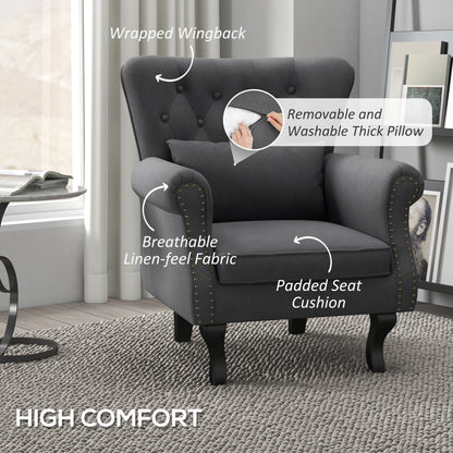 Wingback Armchair, Chesterfield-style Accent Chair, Dark Grey