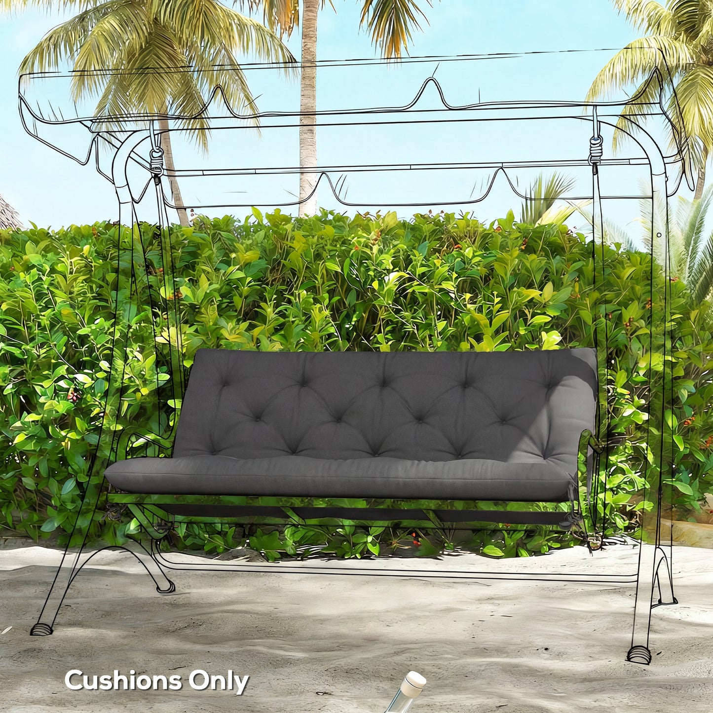 Garden Bench Cushion, Seat Pad with Ties, Black