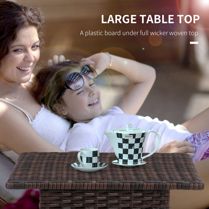 Outdoor Rattan Side Table Coffee Table with Plastic Board, Full Woven Table Top for Patio, Garden, Balcony, Mixed Brown