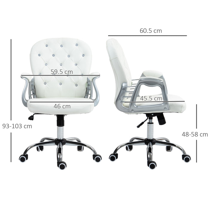 Office Chair PU Diamante Padded Ergonomic 360° Swivel White