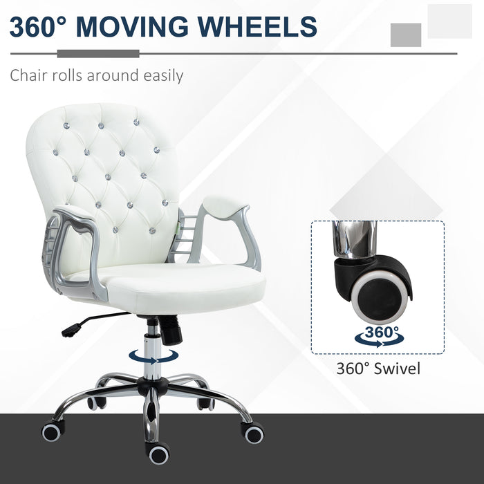 Office Chair PU Diamante Padded Ergonomic 360° Swivel White