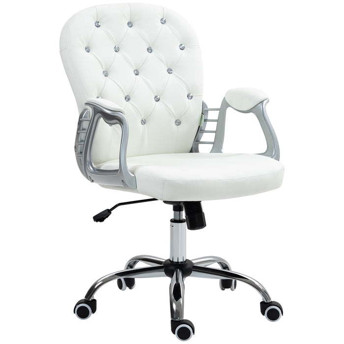 Office Chair PU Diamante Padded Ergonomic 360° Swivel White