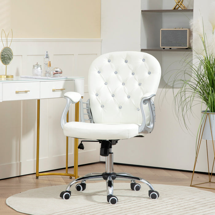 Office Chair PU Diamante Padded Ergonomic 360° Swivel White