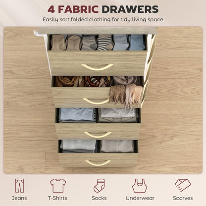 Fabric Chest of Drawers, 4 Drawer Dresser for Bedroom, Natural Wood