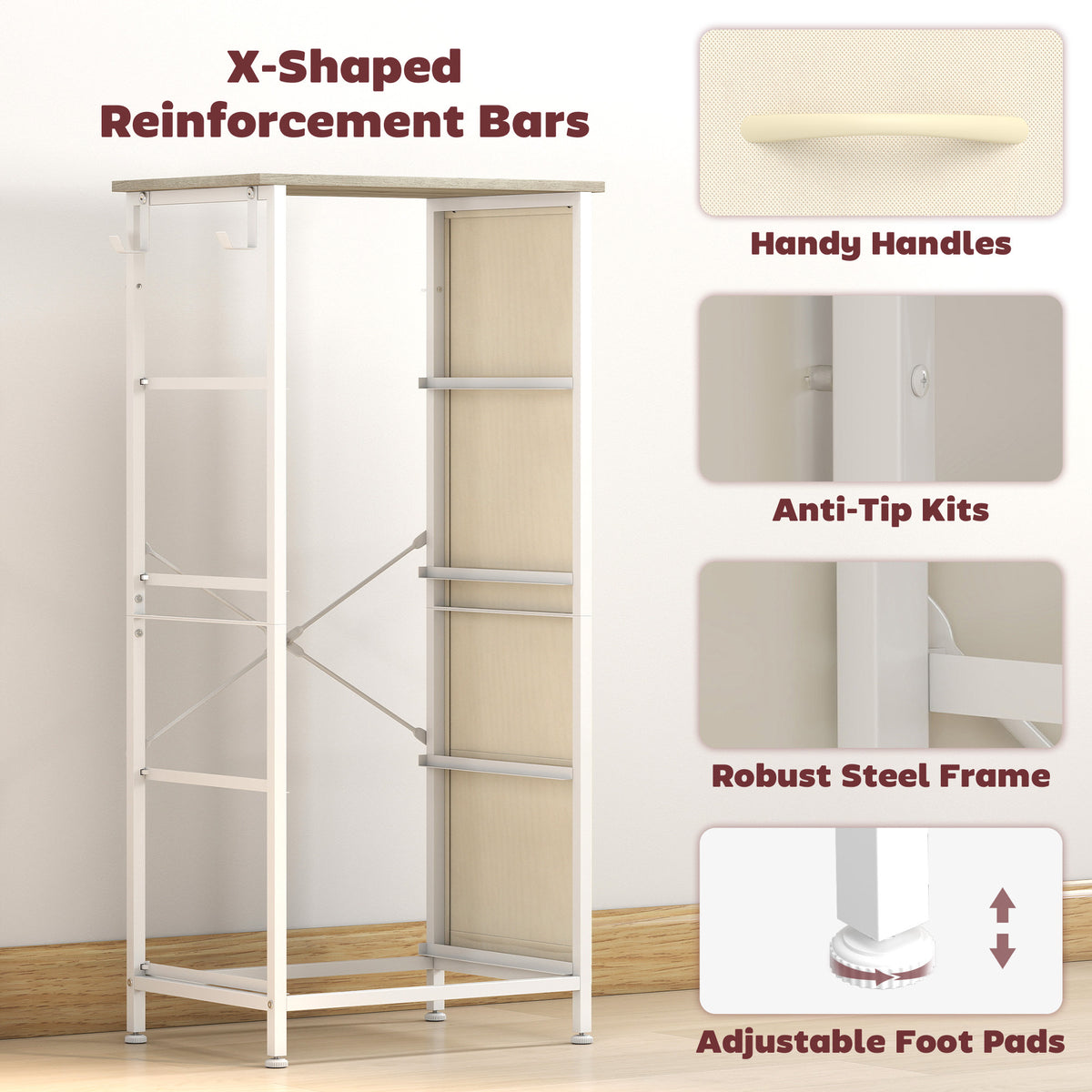 Fabric Chest of Drawers, 4 Drawer Dresser for Bedroom, Natural Wood