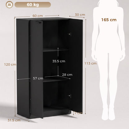 3-Tier Wooden Storage Cabinet Cupboard Tall Soft Close 120 cm Black