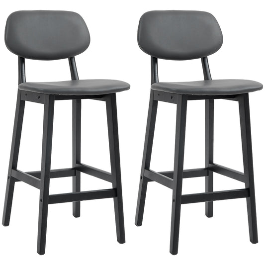 Breakfast Bar stools Set of 2 with PU Leather Cover, Wood Legs, Dark Grey