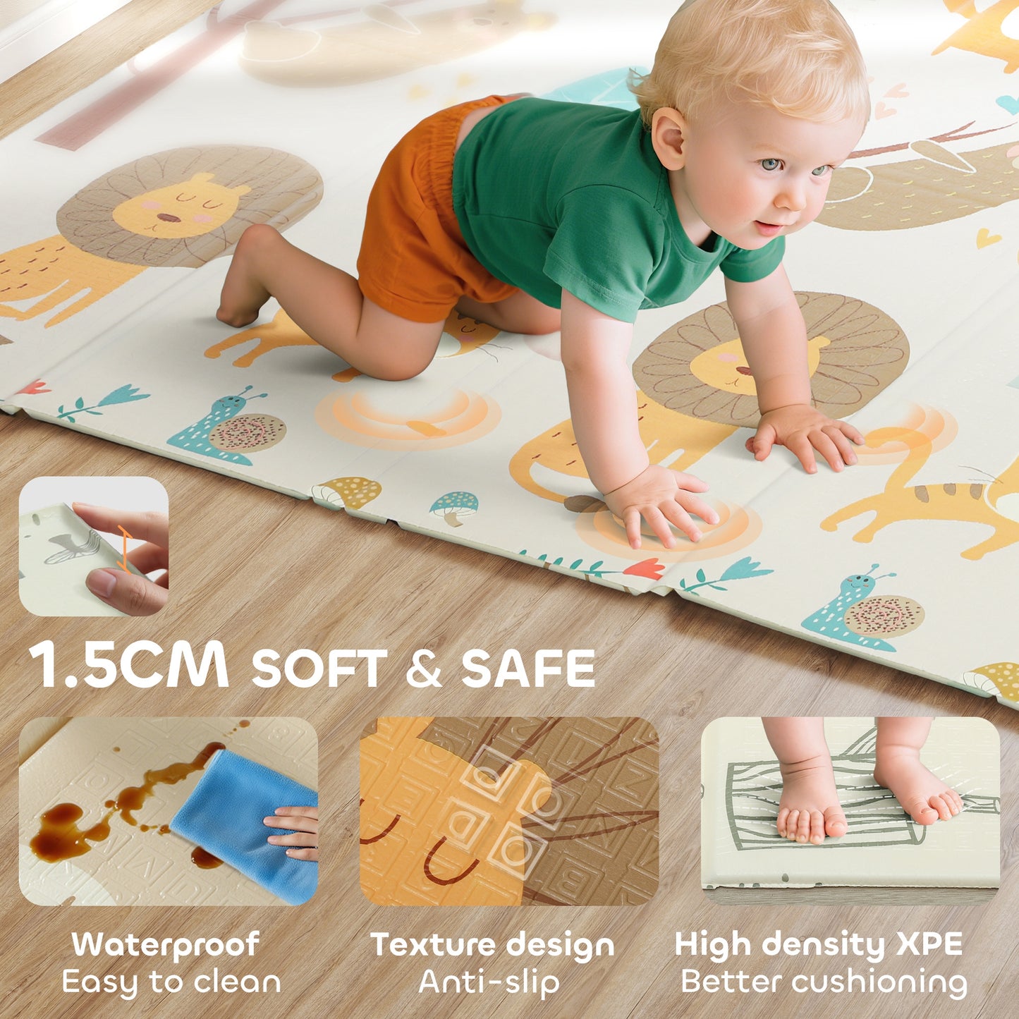 Baby Play Mat, Foldable Activity Playmat, Animal Theme