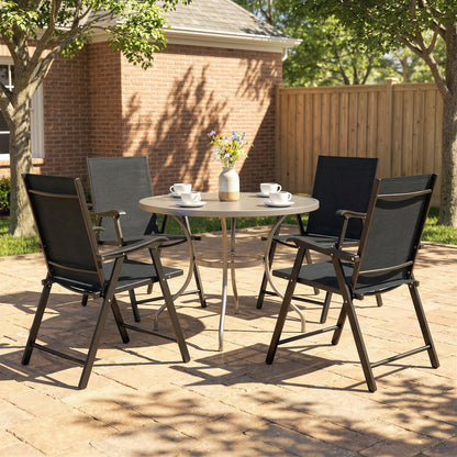 Folding Garden Chairs Set of 4 with High Back, Armrests, Black