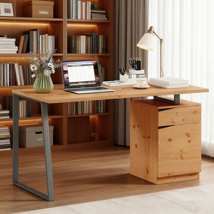 Computer Desk, Writing Table with Cabinet and Drawer, Natural