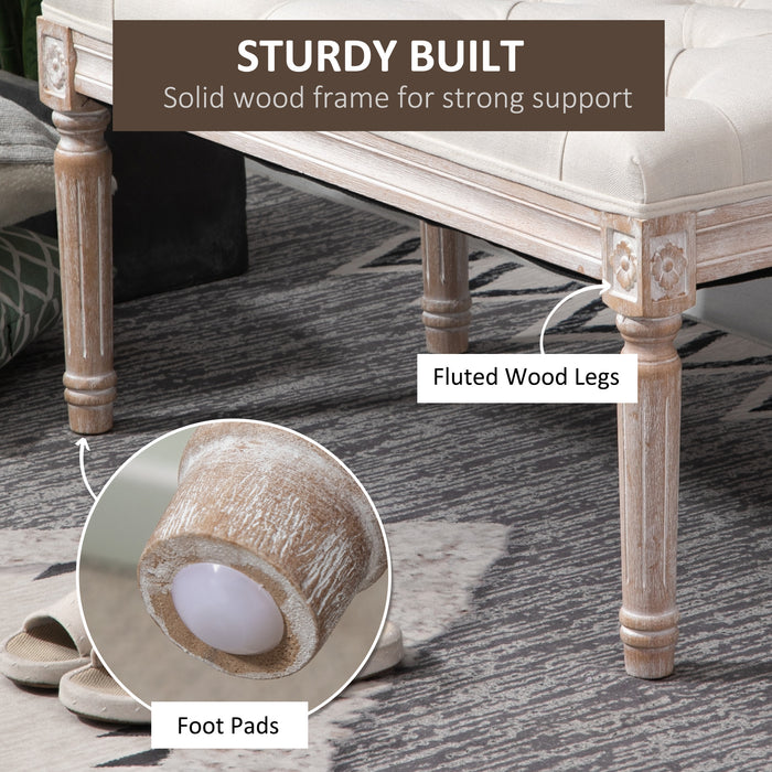 Accent Bench Tufted Upholstered Foot Stool Linen-Touch Fabric Ottoman for Living Room, Bedroom, Hallway, Beige