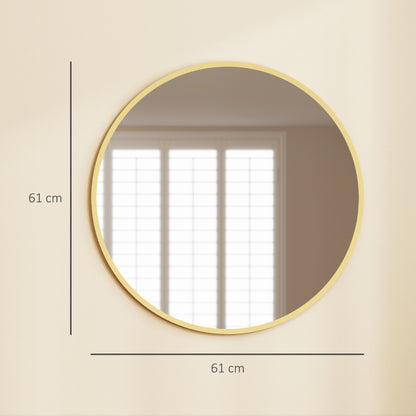 Wall Mirror for Living Room, 61 cm Circle Bathroom Mirror, Gold Tone
