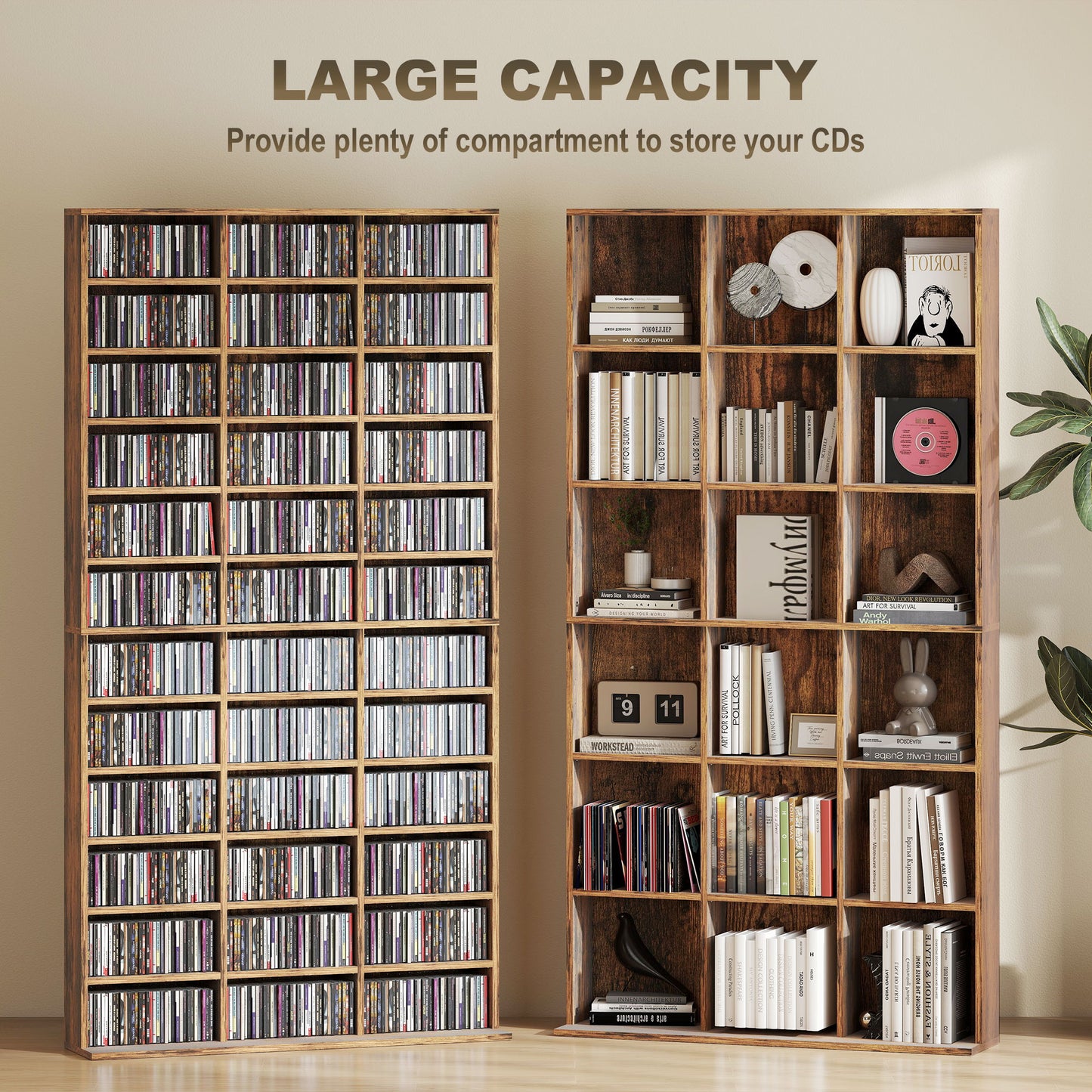DVD CD Media Storage Rack, Video Display Unit, Rustic Brown