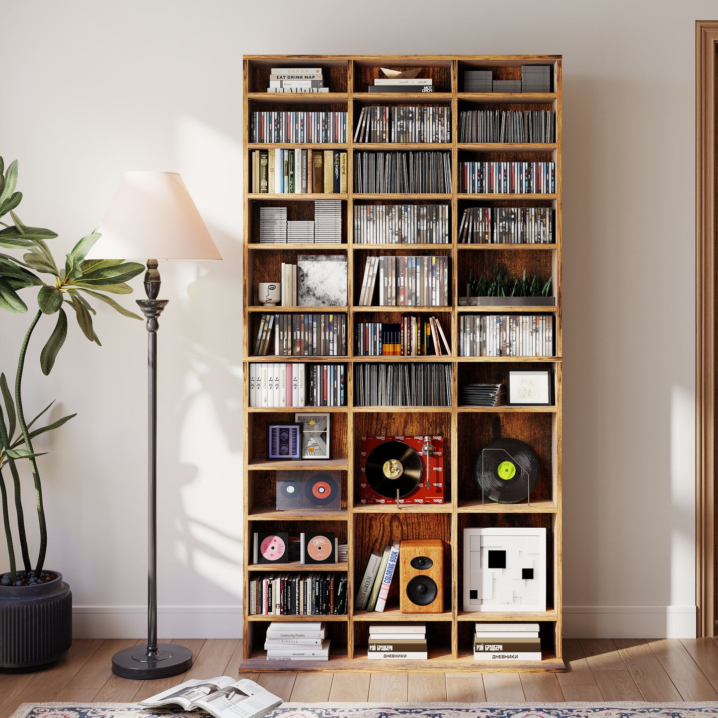 DVD CD Media Storage Rack, Video Display Unit, Rustic Brown