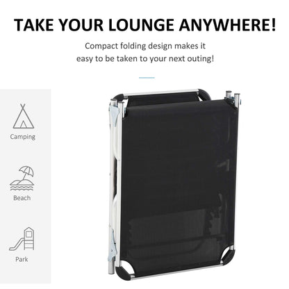 Folding Outdoor Reclining Sun Lounger Chair Aluminium Frame Black